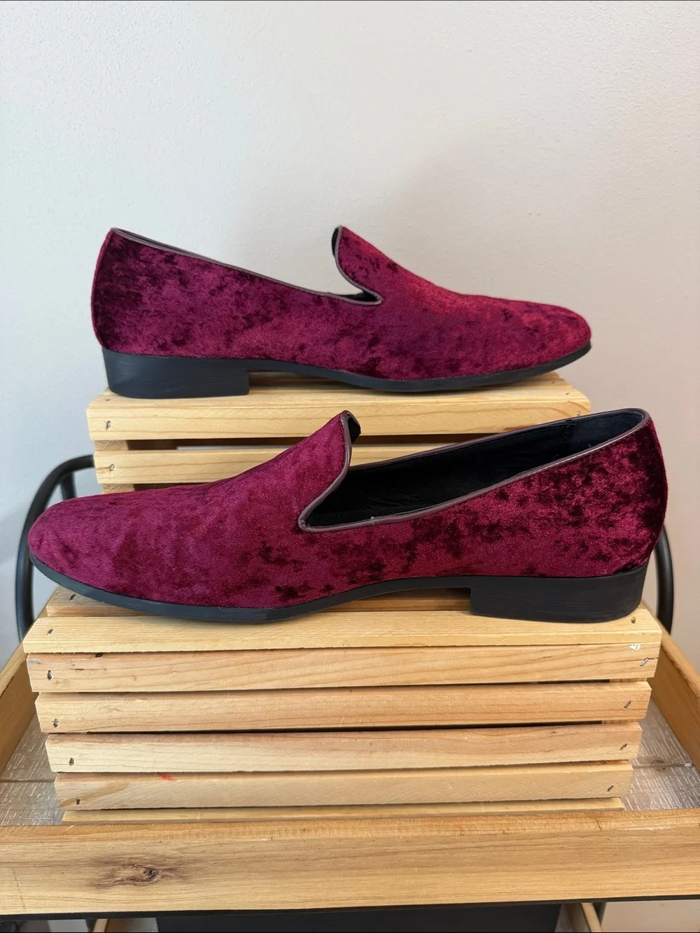 Amali Cranberry Velvet Loafers 13